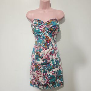Delícia - Dress Mini Strapless Sweetheart - Size M - Blue Pink - Cotton Blend
